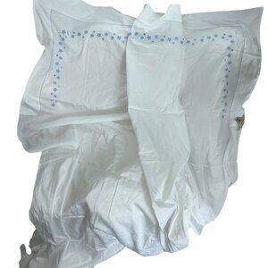 Schweitzer Linen ITALY white embroidered blue stars TWIN flat sheet